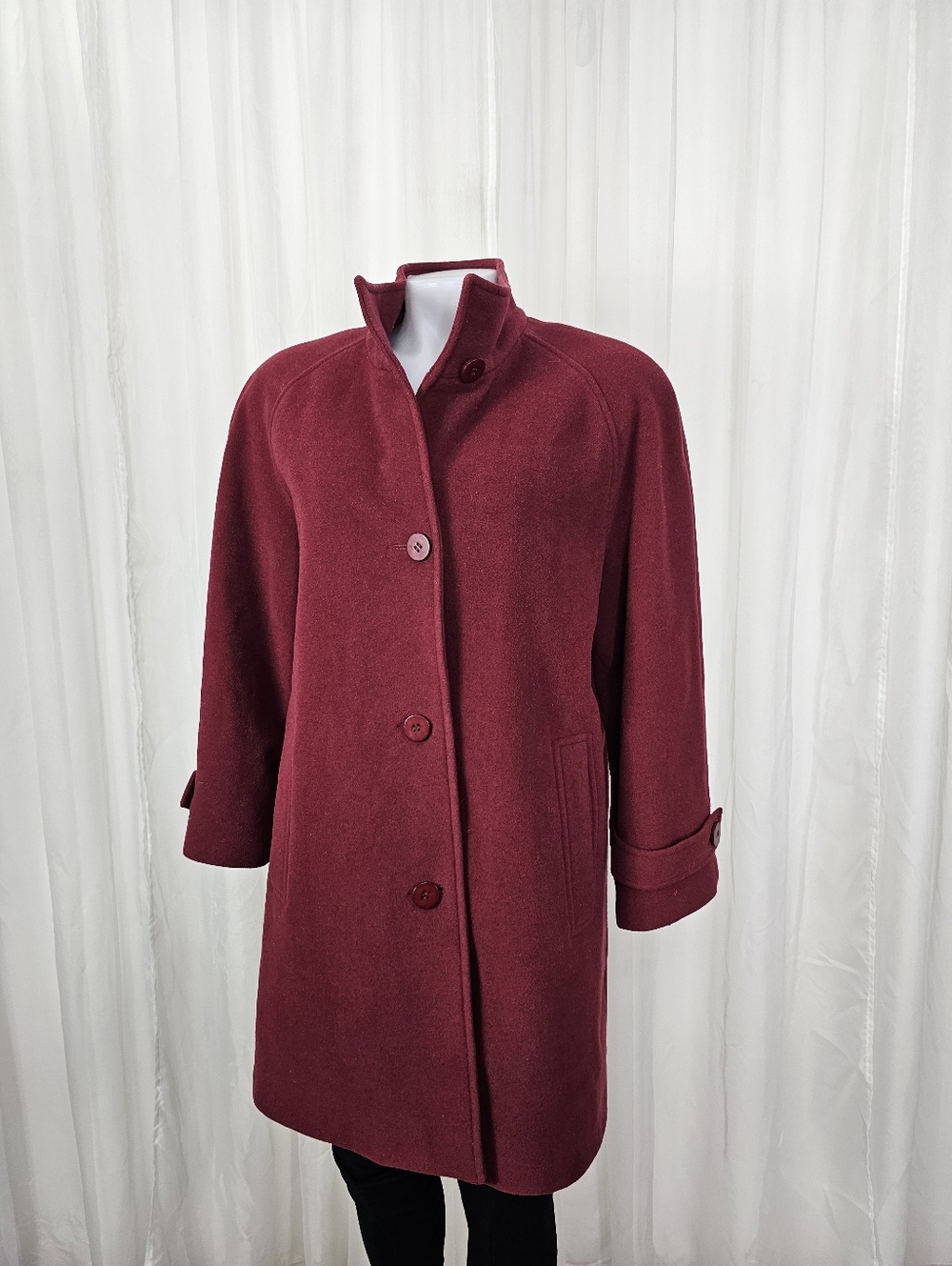 Jones New York Burgundy Wool Cashmere Blend Overcoat Preppy Old Money Size 10
